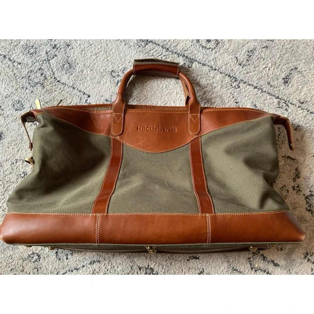Vintage Canyon Outback Green Canvas & Leather Tote Bag 